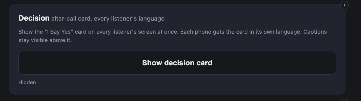 The booth control that shows a card on every listener screen at once